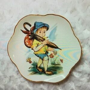 Decorative hanging plate boy with umbrella Vintage Enesco 13" porcelain